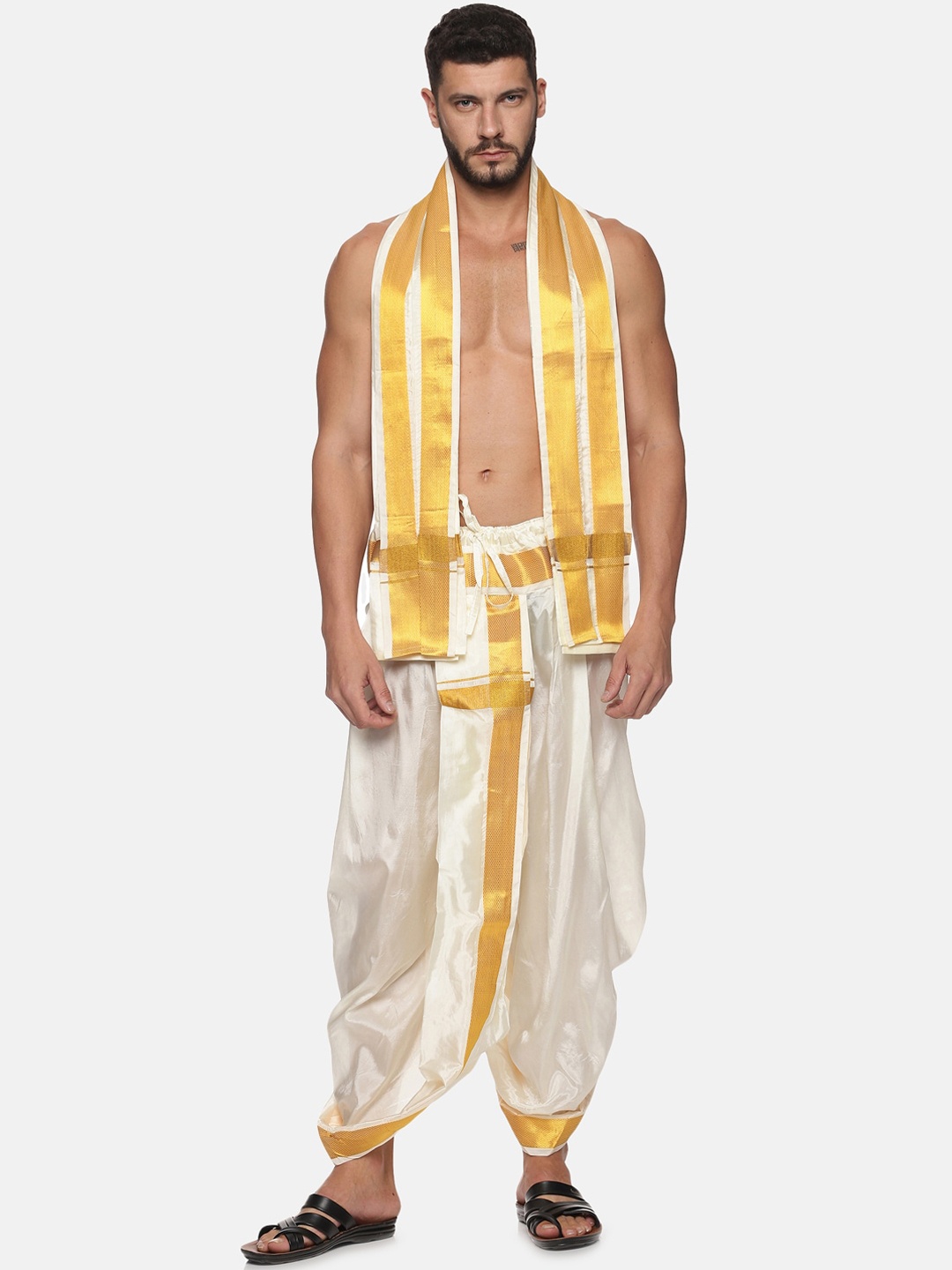 

Sethukrishna Men Cream Colored Dhoti Pants With Angasvastram