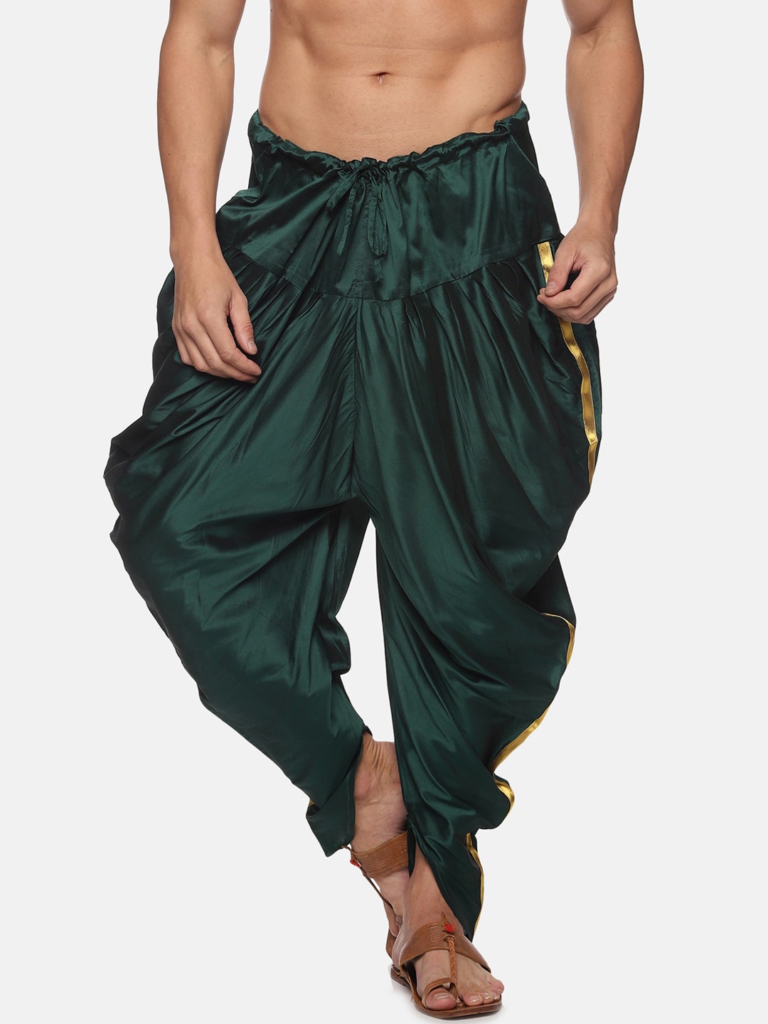 

Sethukrishna Men Dark-Green Solid Dhoti Pants