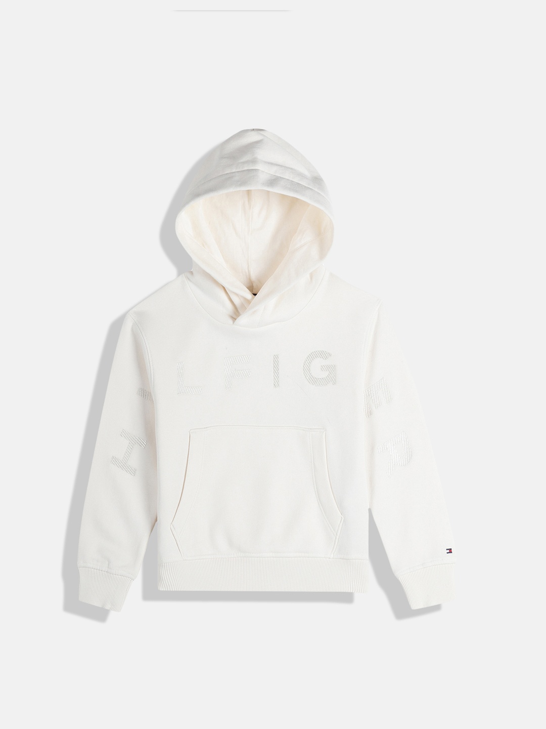

Tommy Hilfiger Girls Off White Brand Logo Embroidered Hooded Sweatshirt