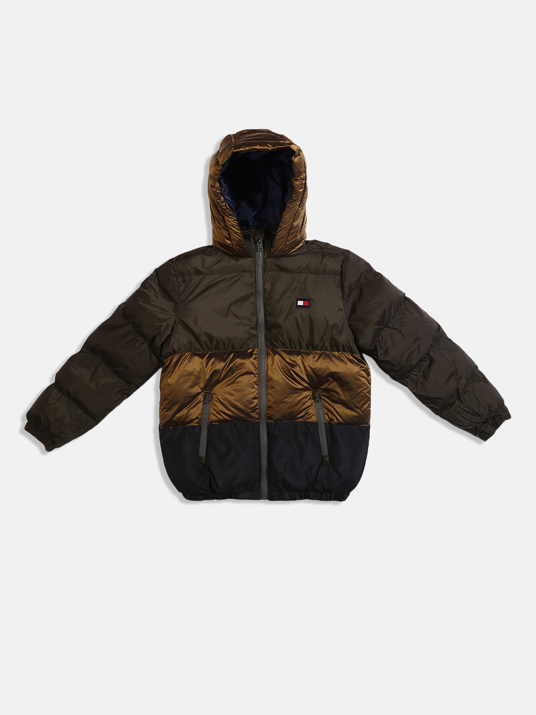

Tommy Hilfiger Boys Colourblocked Cotton Puffer Jacket, Olive