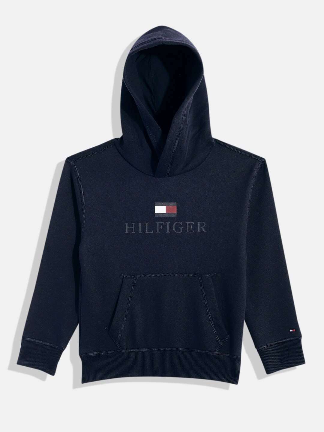 

Tommy Hilfiger Boys Navy Blue Brand Logo Printed Hooded Sweatshirt