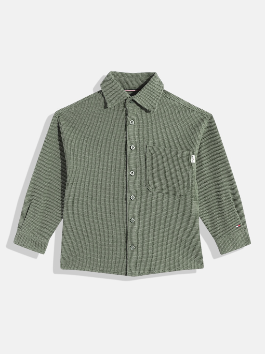 

Tommy Hilfiger Boys Green Solid Pure Cotton Casual Shirt