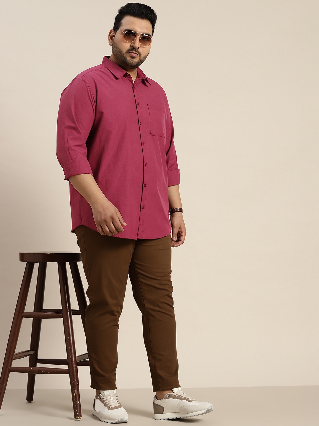 

Sztori Men Plus Size Pure Cotton Solid Casual Shirt, Magenta
