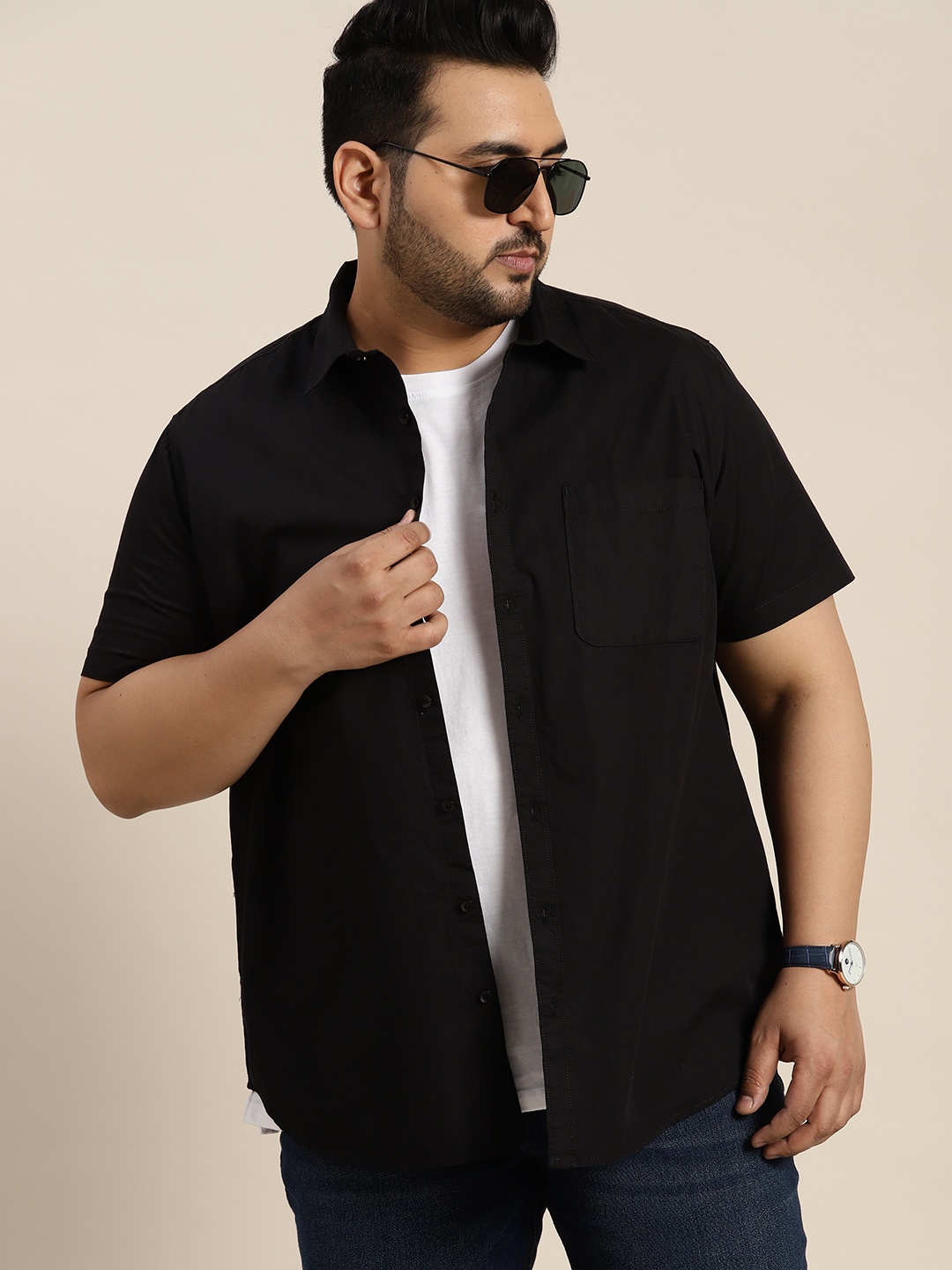 

Sztori Plus Size Pure Cotton Opaque Casual Shirt, Black