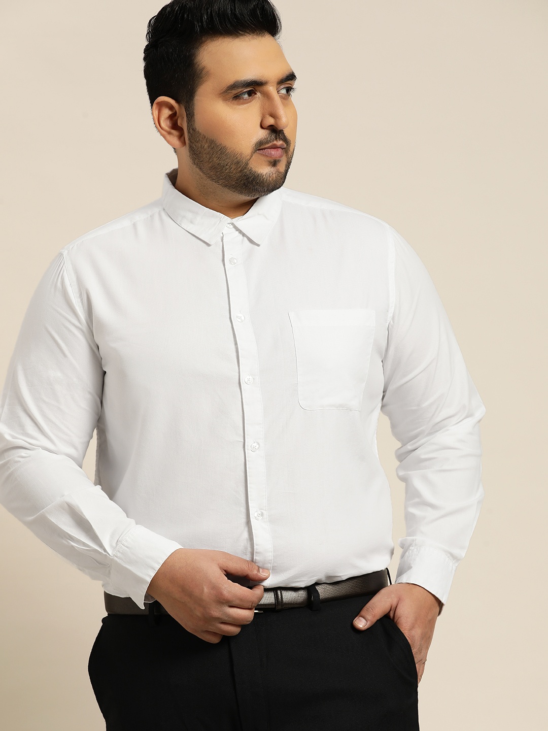 

Sztori Men Plus Size White Solid Spread Collar Formal Shirt