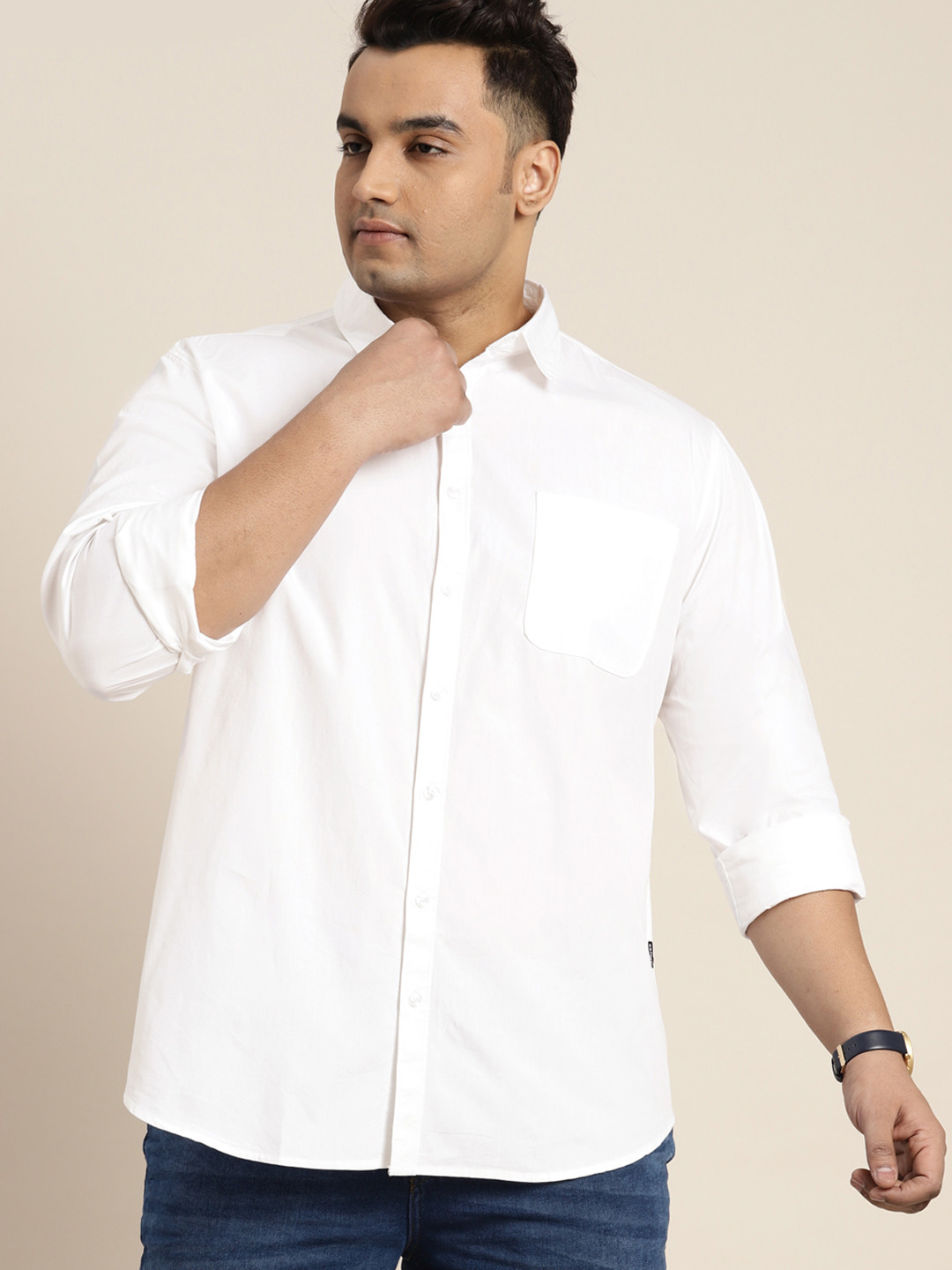 

Sztori Men Plus Size Cotton Casual Shirt, White