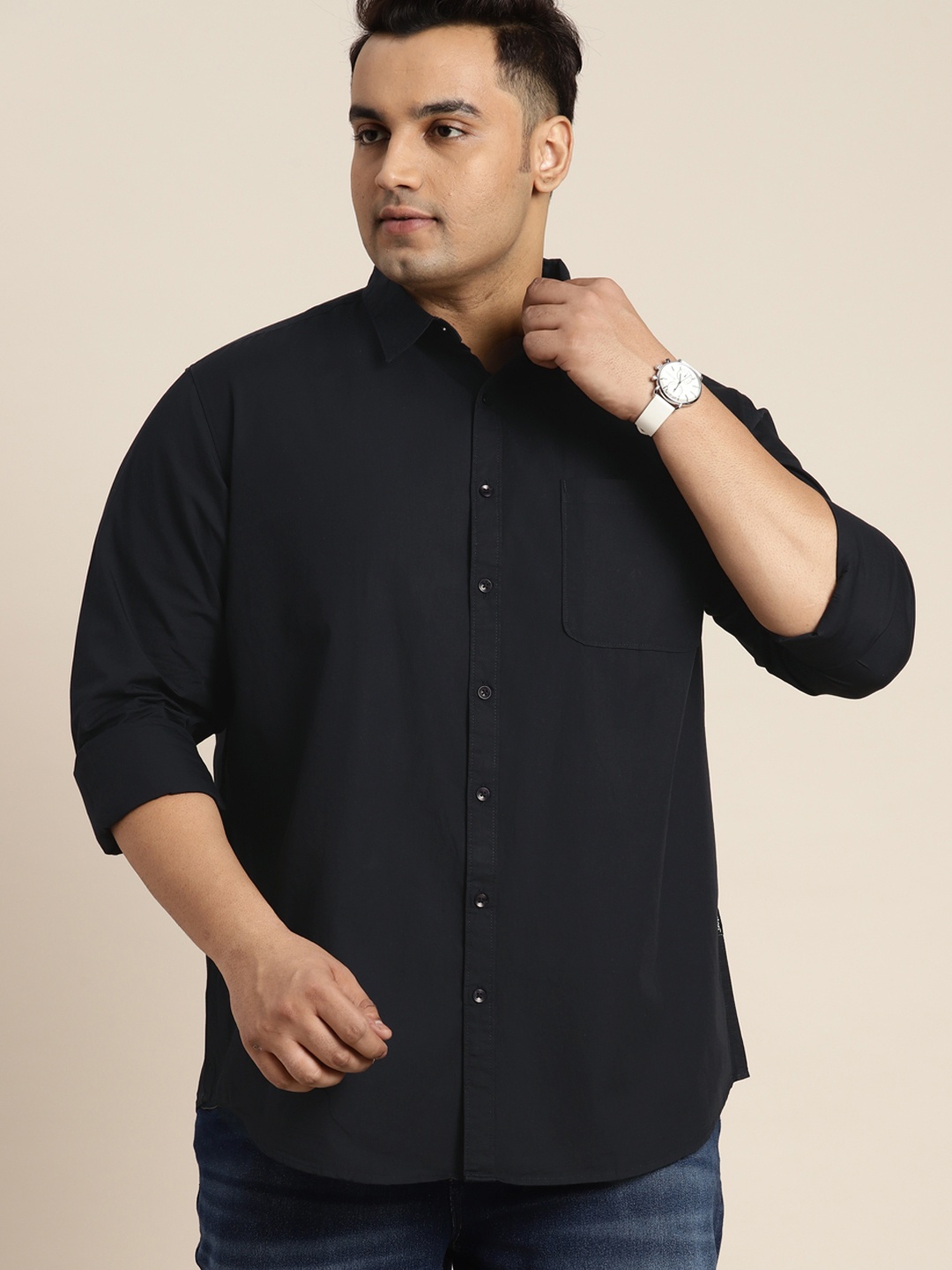 

Sztori Men Plus Size Cotton Casual Shirt, Navy blue