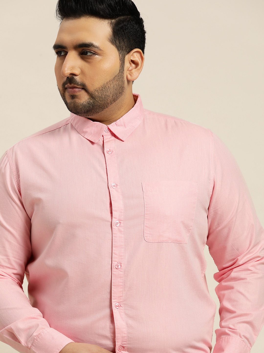 

Sztori Men Plus Size Pink Solid Oxford Weave Regular Fit Formal Shirt