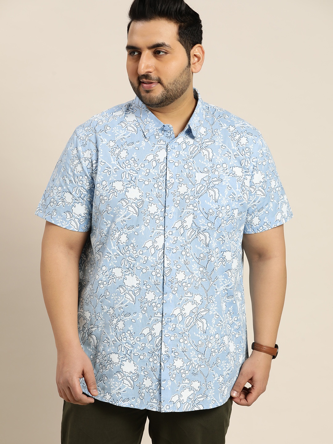 

Sztori Men Plus Size Printed Casual Shirt, Blue