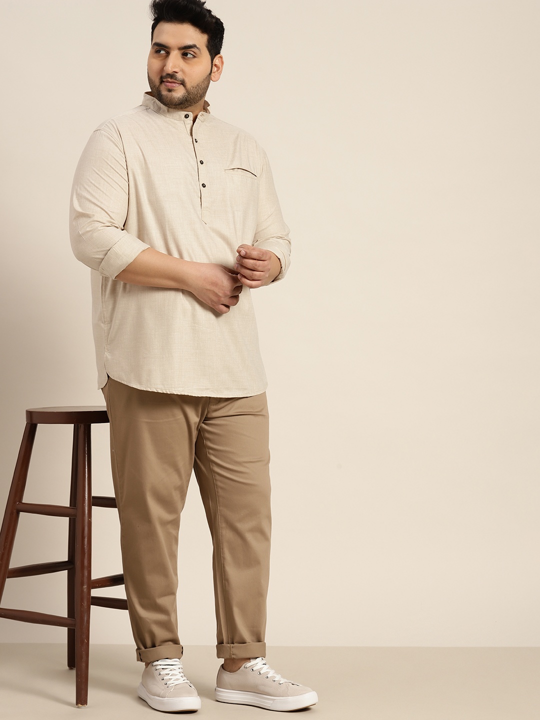 

Sztori Men Plus Size Cotton Casual Shirt, Beige
