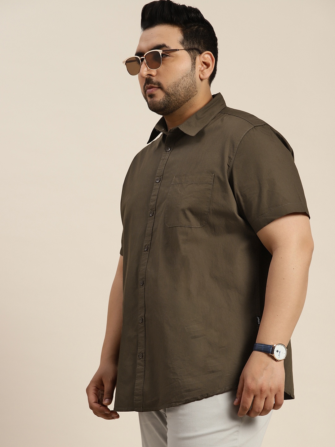 

Sztori Men Plus Size Pure Cotton Casual Shirt, Brown
