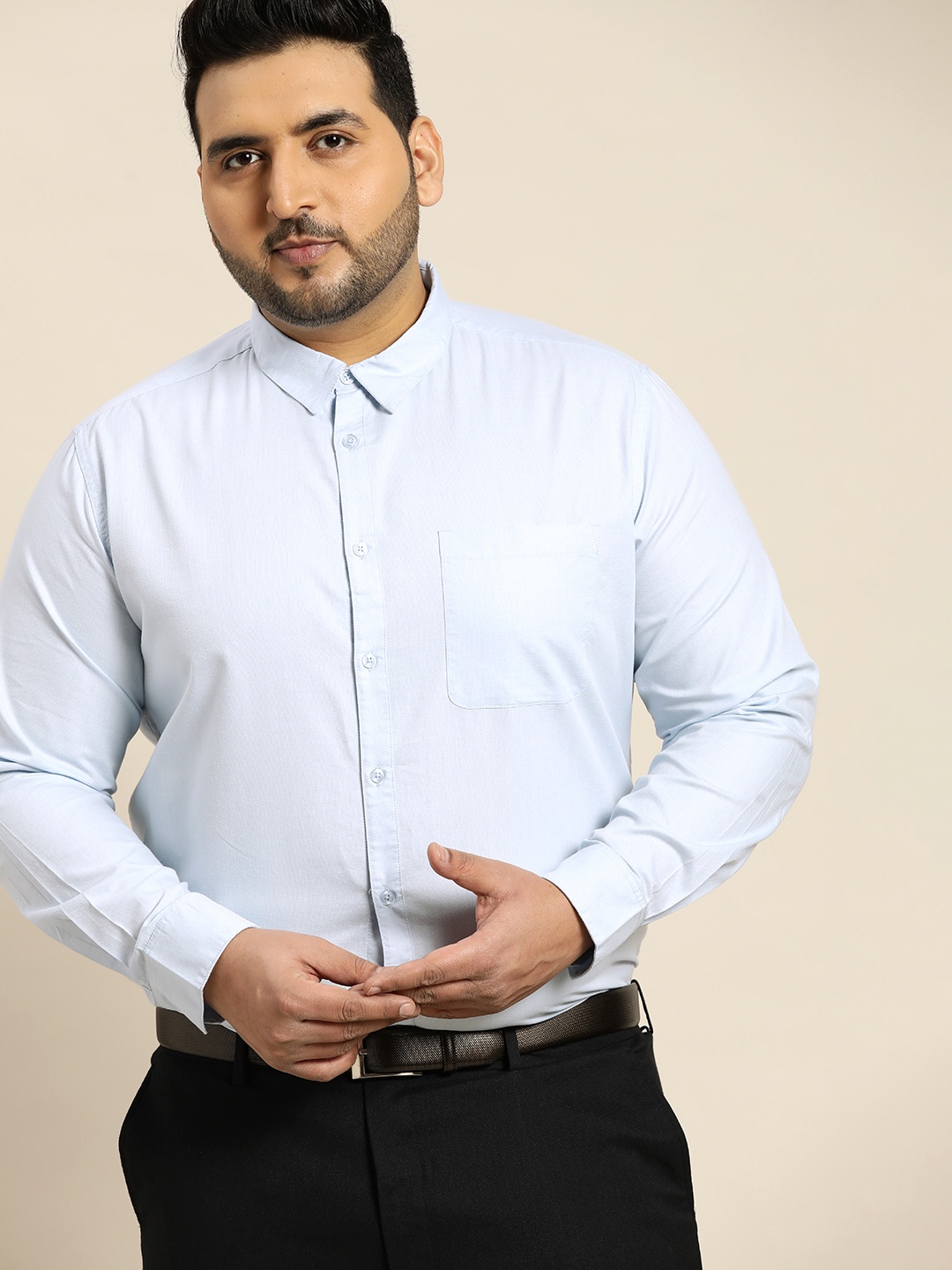 

Sztori Men Plus Size Blue Solid Spread Collar Formal Shirt