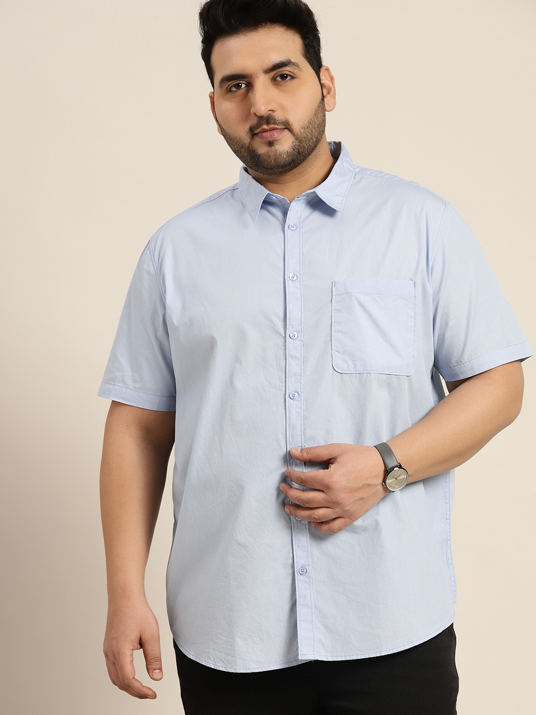 

Sztori Men Plus Size Spread Collar Casual Shirt, Blue