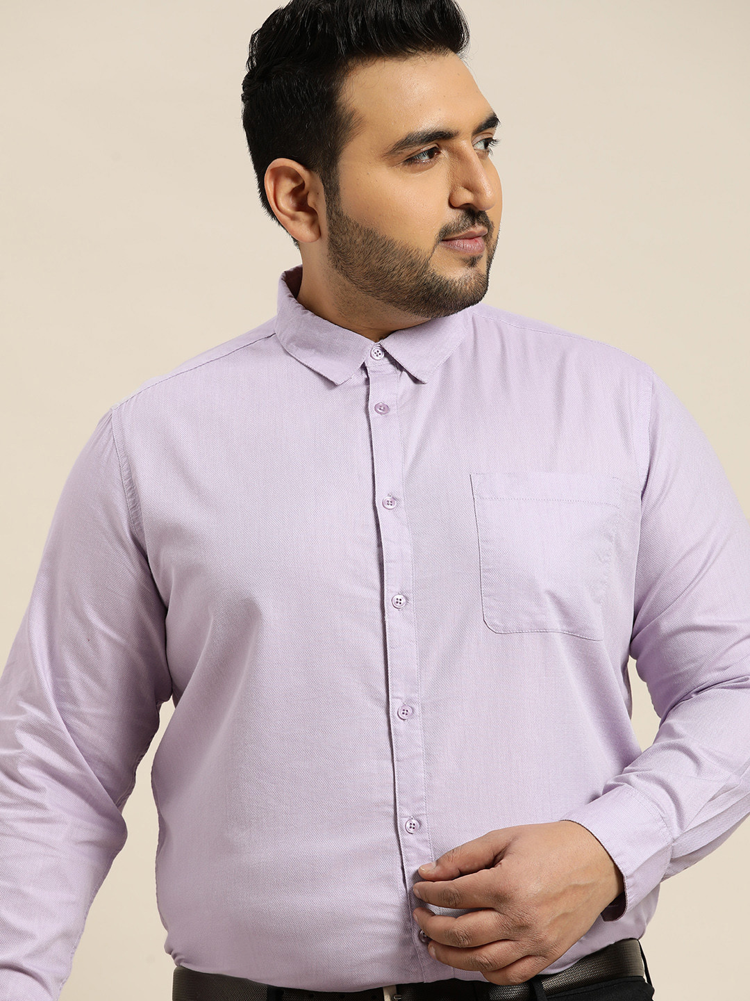 

Sztori Men Plus Size Lavender Solid Oxford Weave Regular Fit Formal Shirt