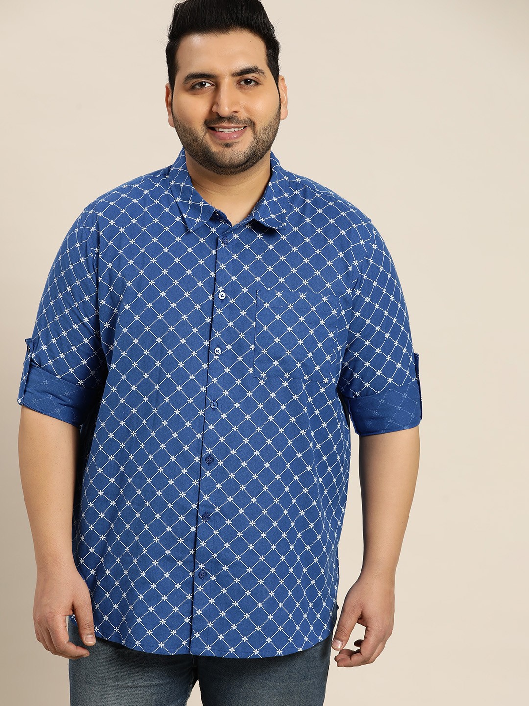 

Sztori Men Plus Size Printed Casual Shirt, Blue