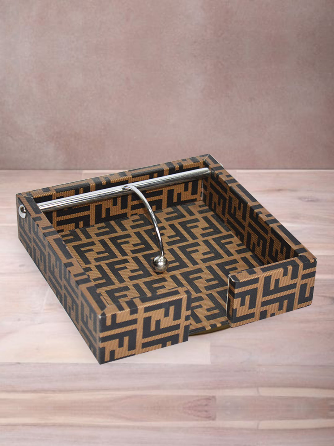 

Tranquil square Brown Frances Pattern Wooden Napkin Holder
