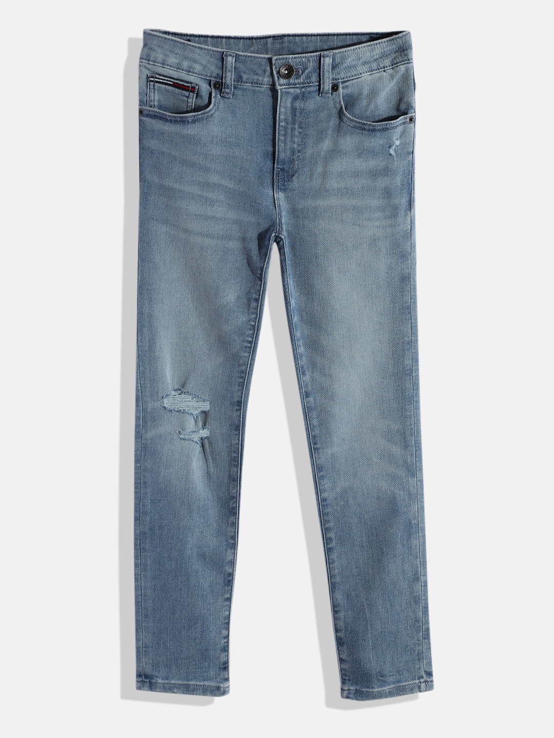 

Tommy Hilfiger Boys Blue Low Distress Light Fade Stretchable Jeans
