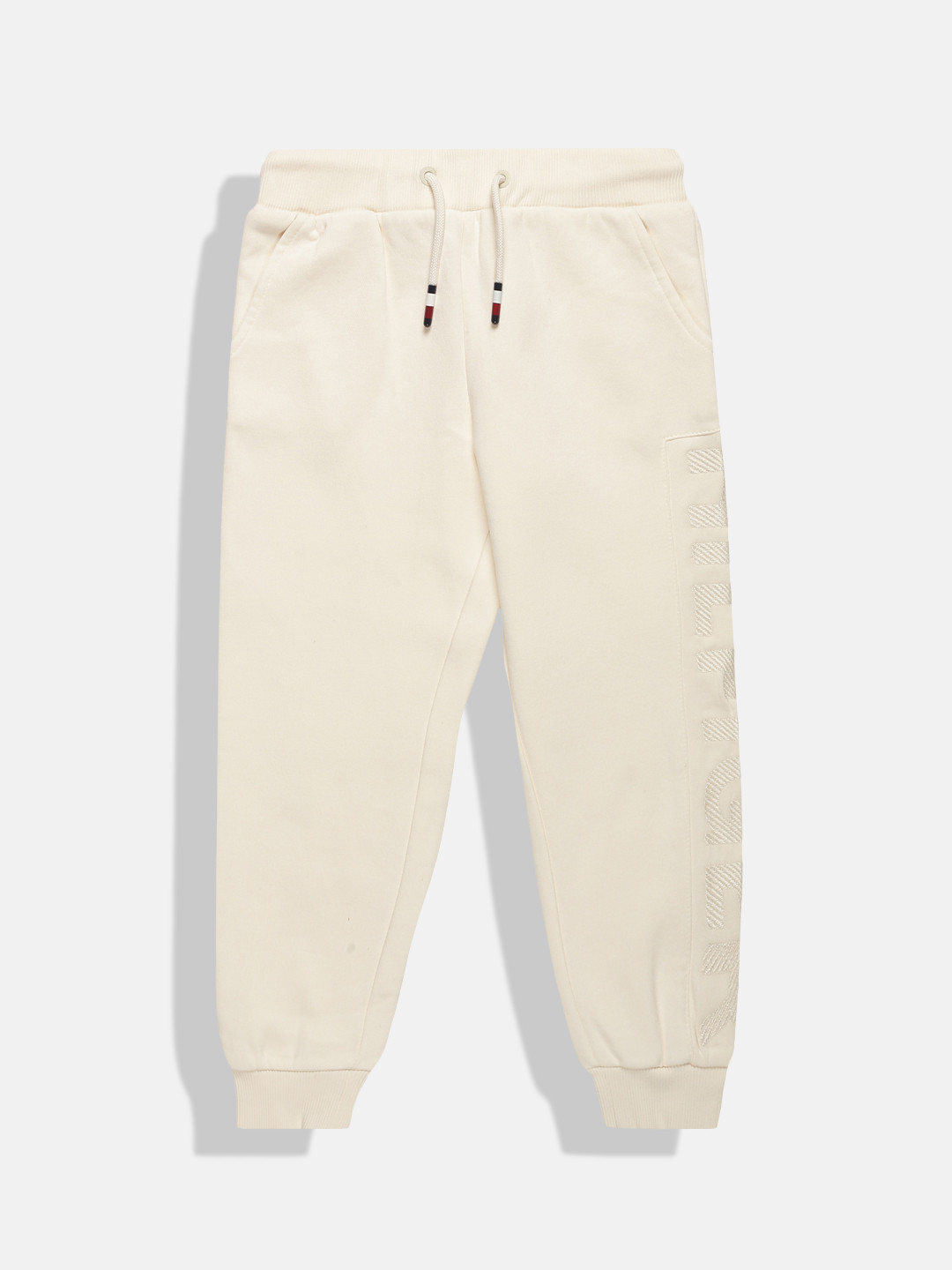 

Tommy Hilfiger Girls Off-White Logo Self Design Pure Cotton Joggers