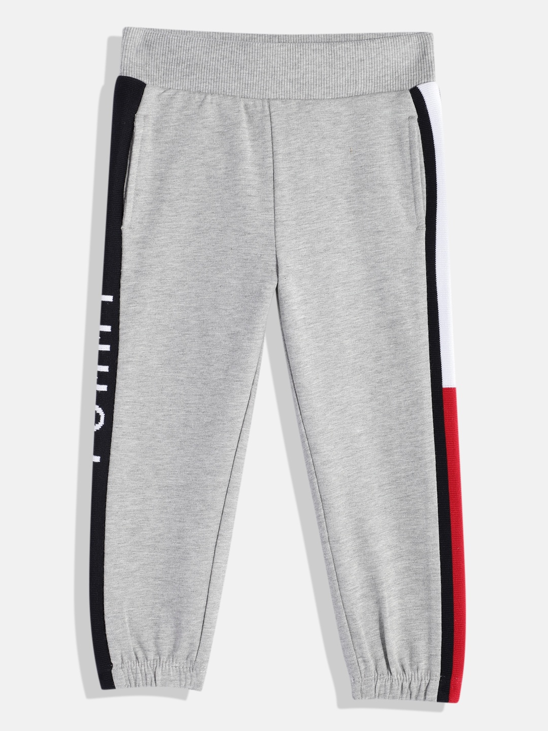 

Tommy Hilfiger Boys Solid Joggers with Side Stripe Detail, Grey melange