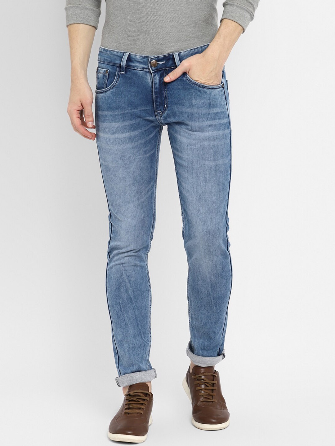

Routeen Men Blue Slim Fit Heavy Fade Stretchable Jeans