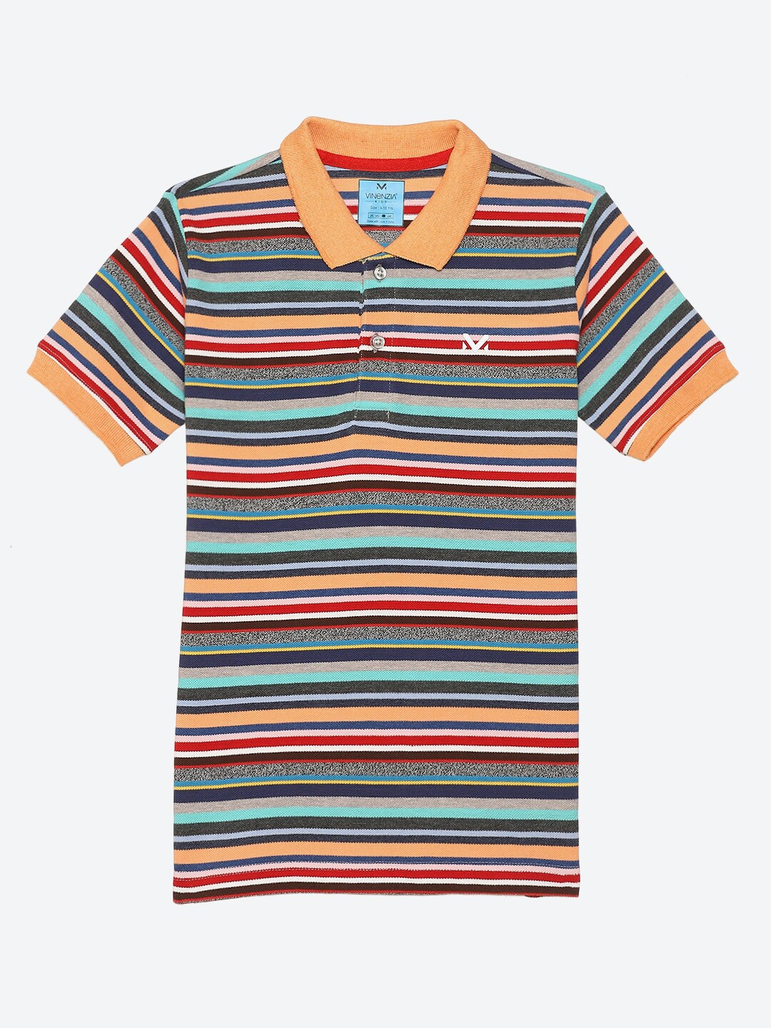 

VINENZIA Boys Peach-Coloured Striped Polo Collar T-shirt