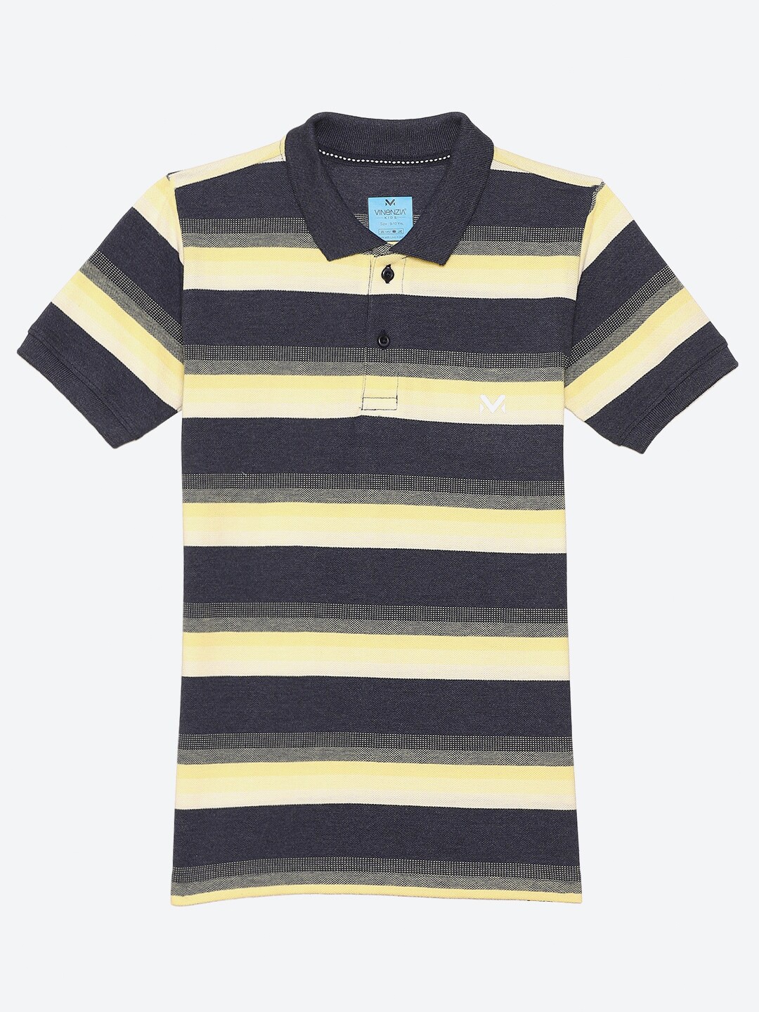

VINENZIA Boys Yellow & Grey Striped Polo Collar Cotton T-shirt