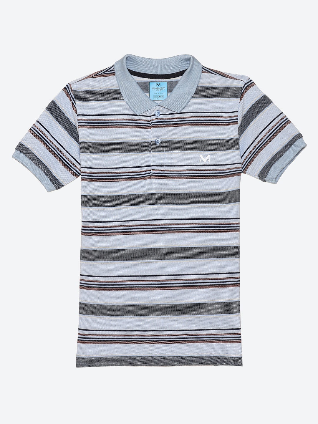 

VINENZIA Boys Blue Striped Henley Neck Applique T-shirt