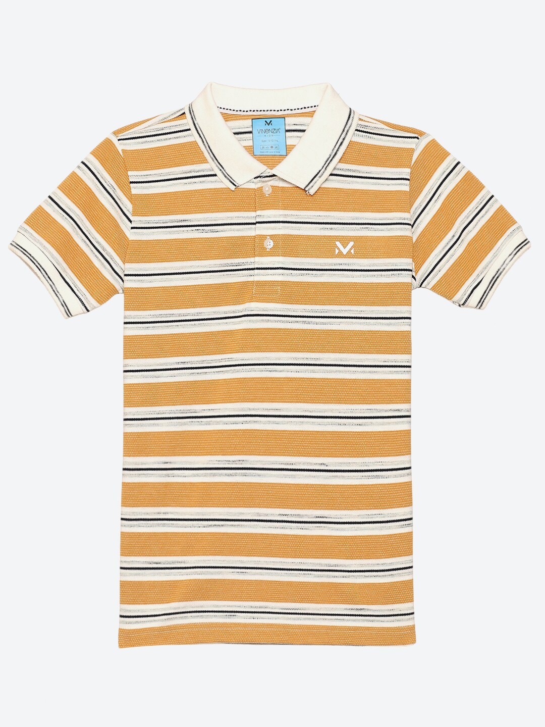 

VINENZIA Boys Mustard Yellow Striped Henley Neck T-shirt