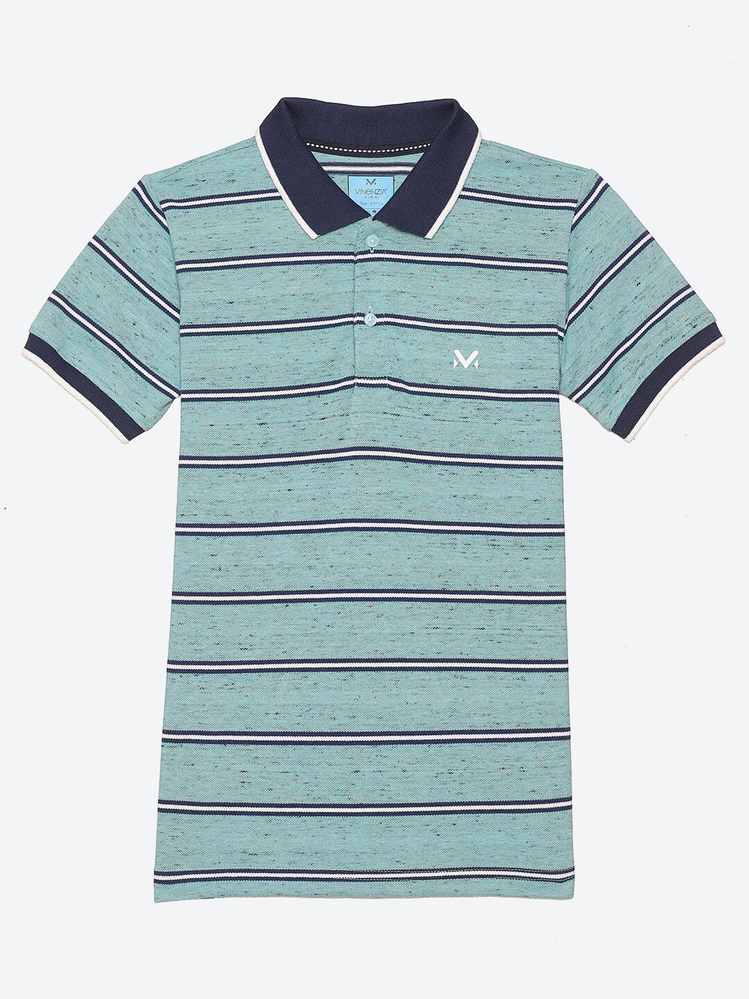 

VINENZIA Boys Green Striped Polo Collar T-shirt