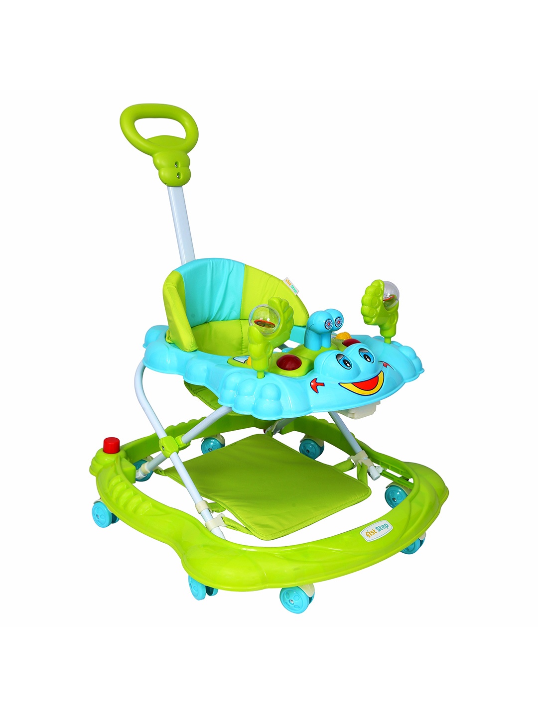 

1st Step Unisex Kids Green & Blue Walker with Push Handle and 4 Level Height Adjustment