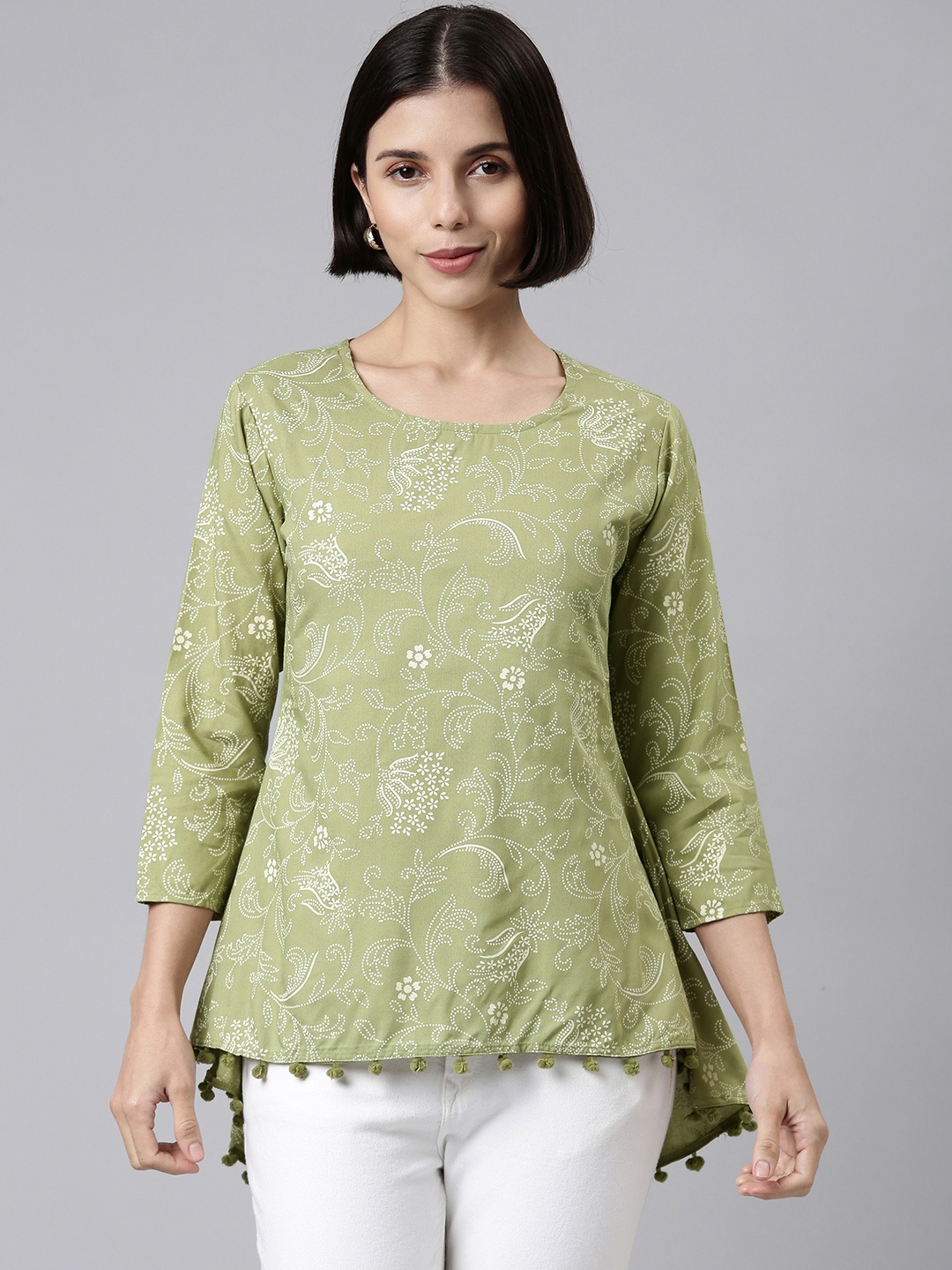 

MALHAAR Olive Green Print Top