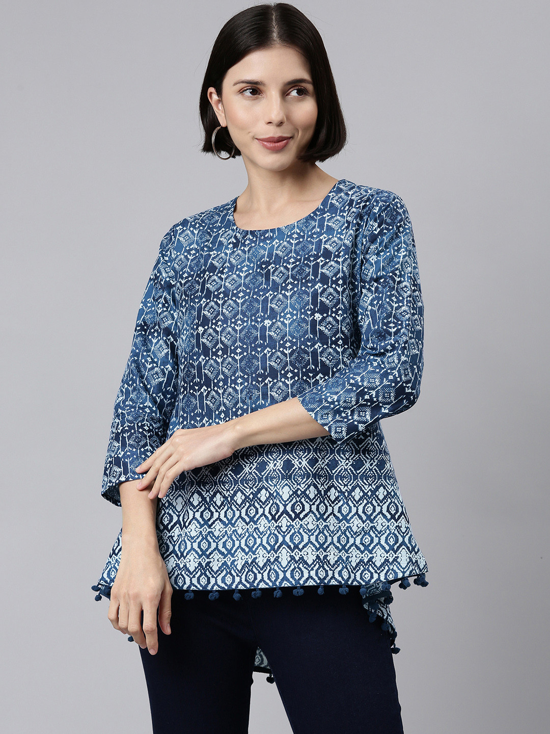 

MALHAAR Blue Pure Cotton Print Top