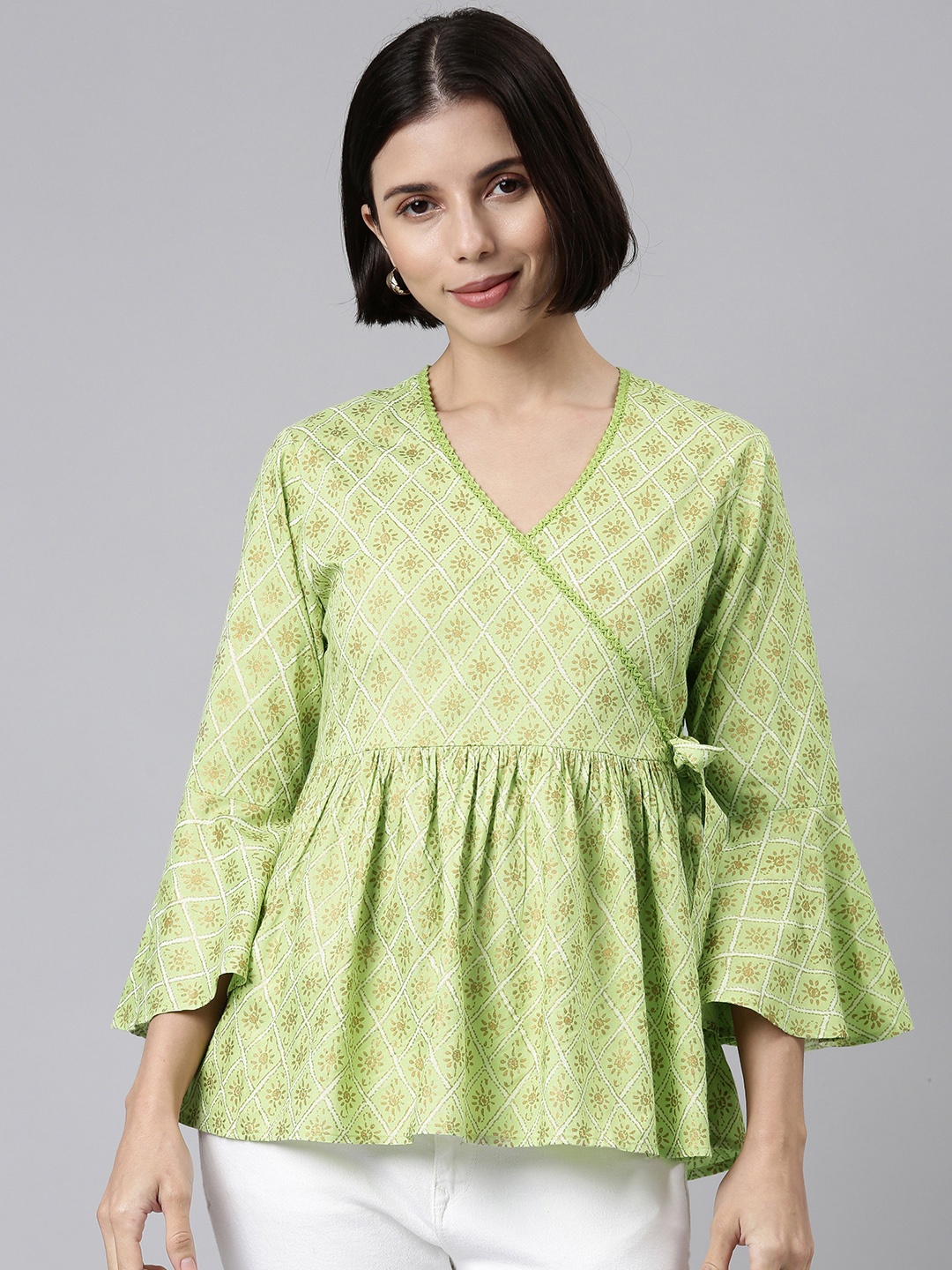 

MALHAAR Green Print Wrap Top