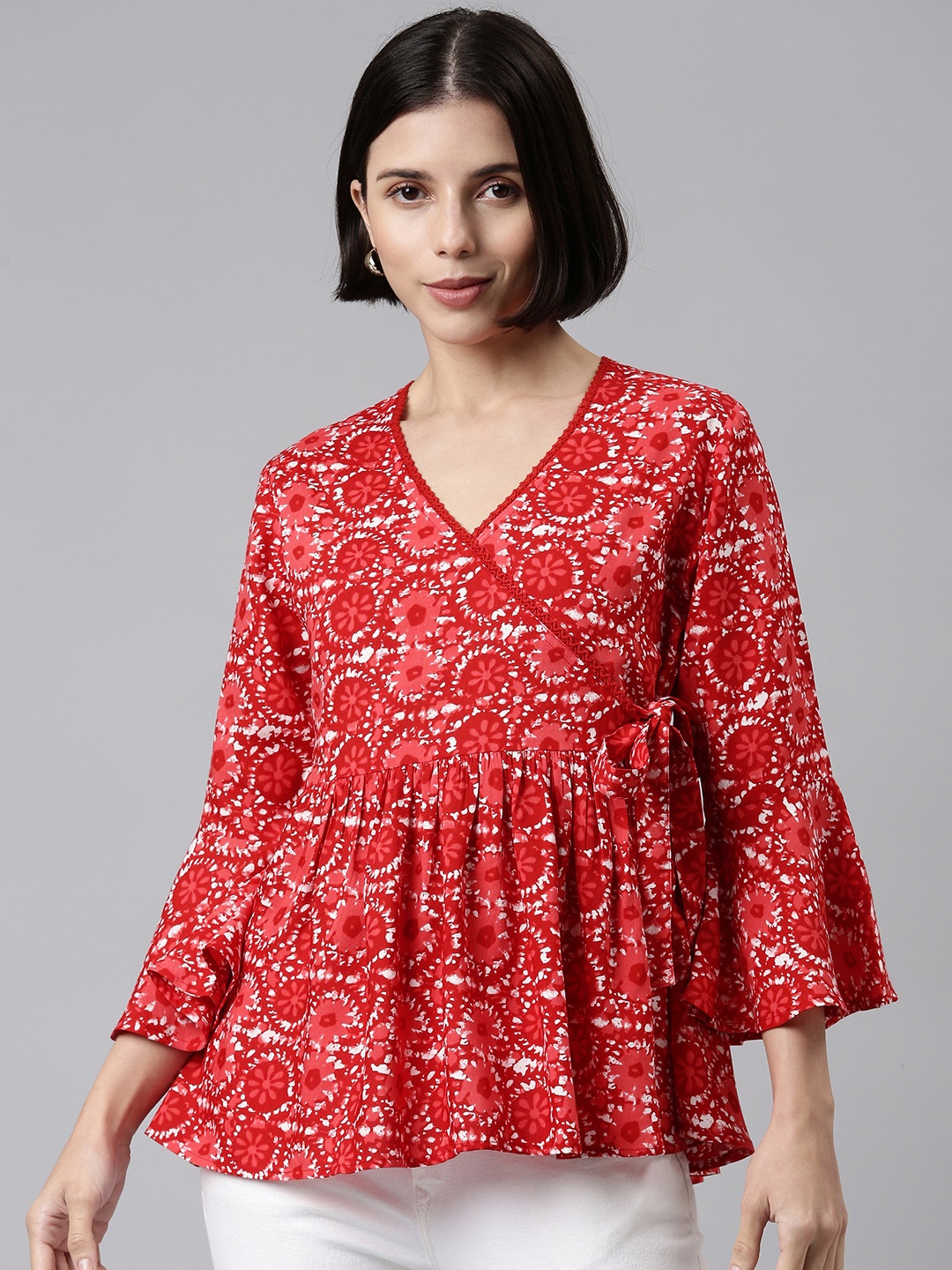 

MALHAAR Red Print Wrap Top