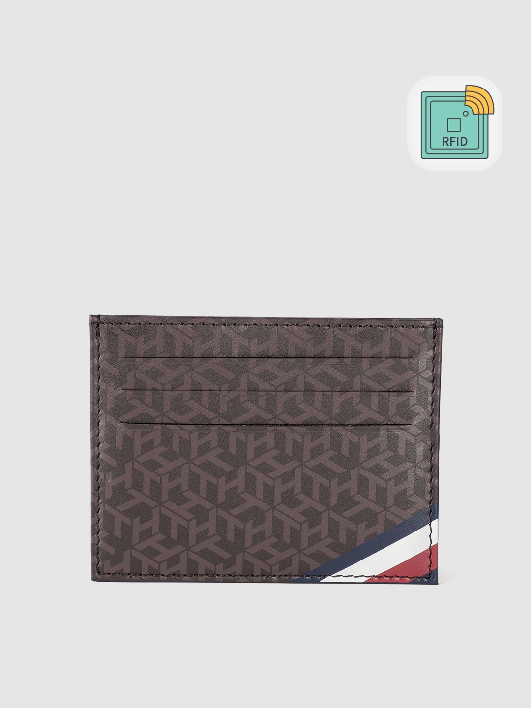 

Tommy Hilfiger Men Brown Geometric Printed Leather Card Holder