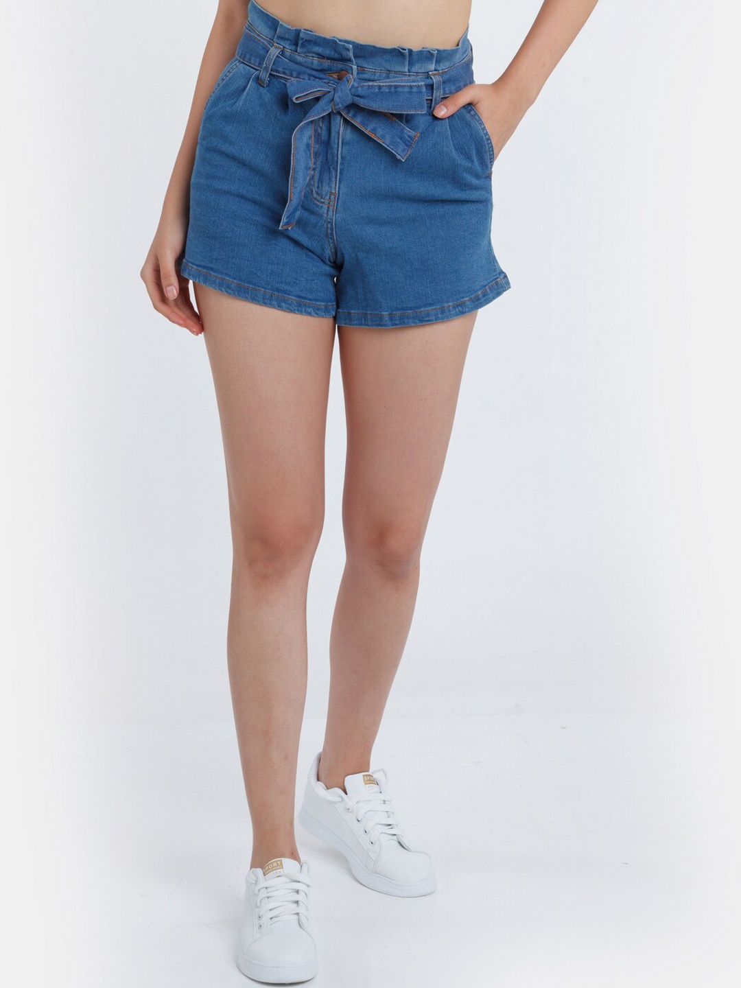 

Zink London Women Blue Slim Fit High-Rise Denim Shorts