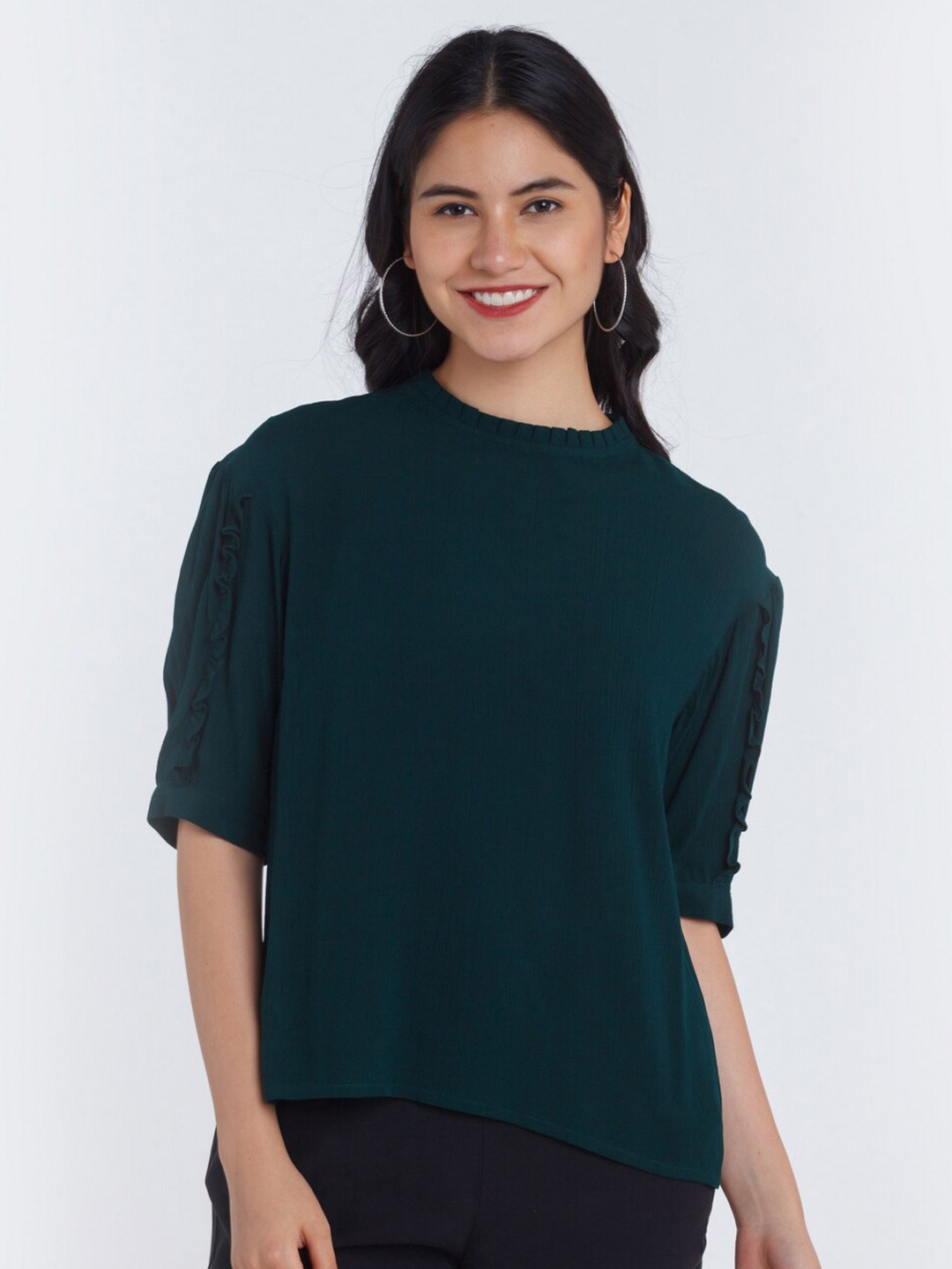 

Zink London Women Teal Green Solid Top