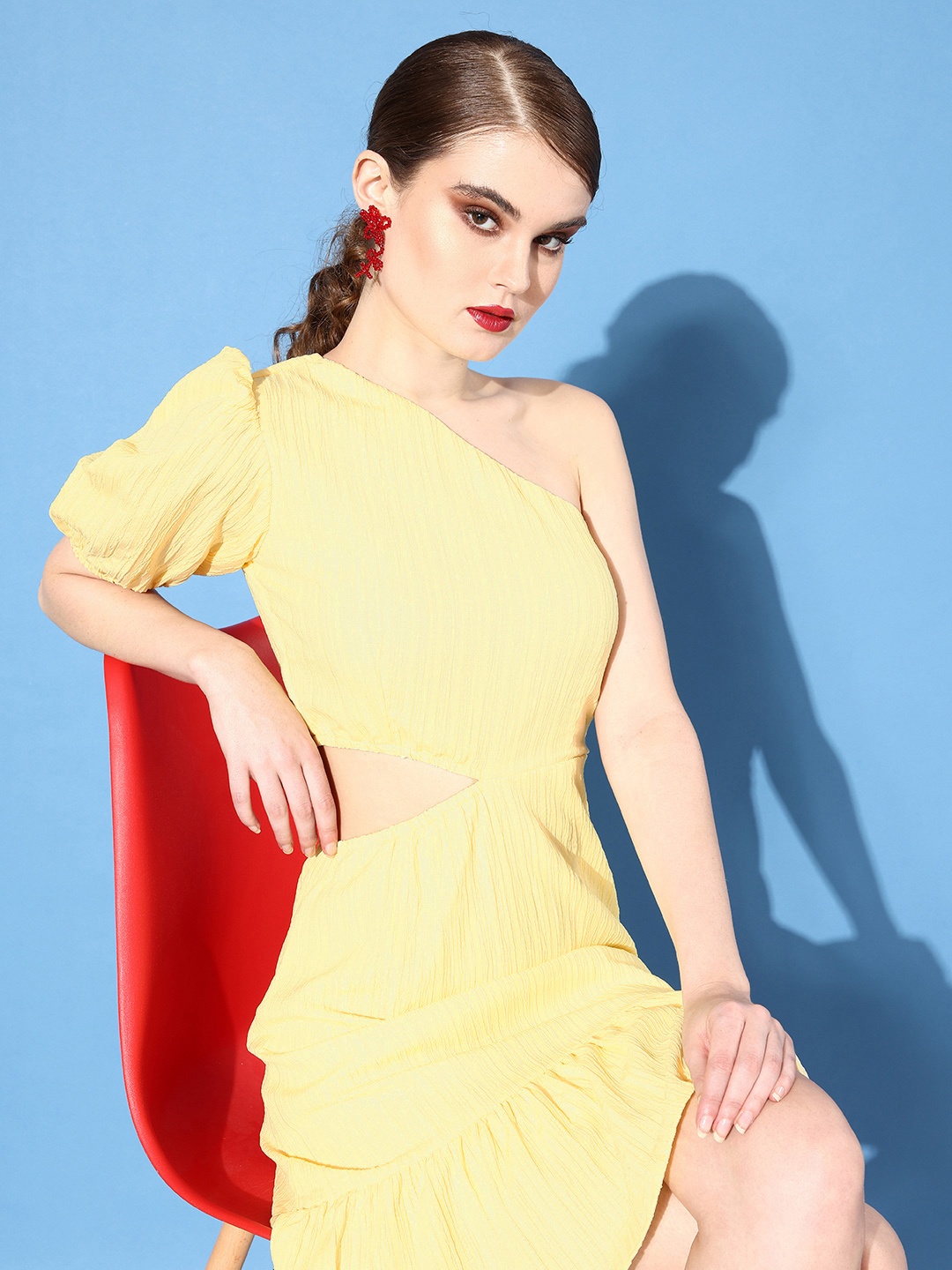 

Zink London Women Yellow Solid Cut it Off Dress
