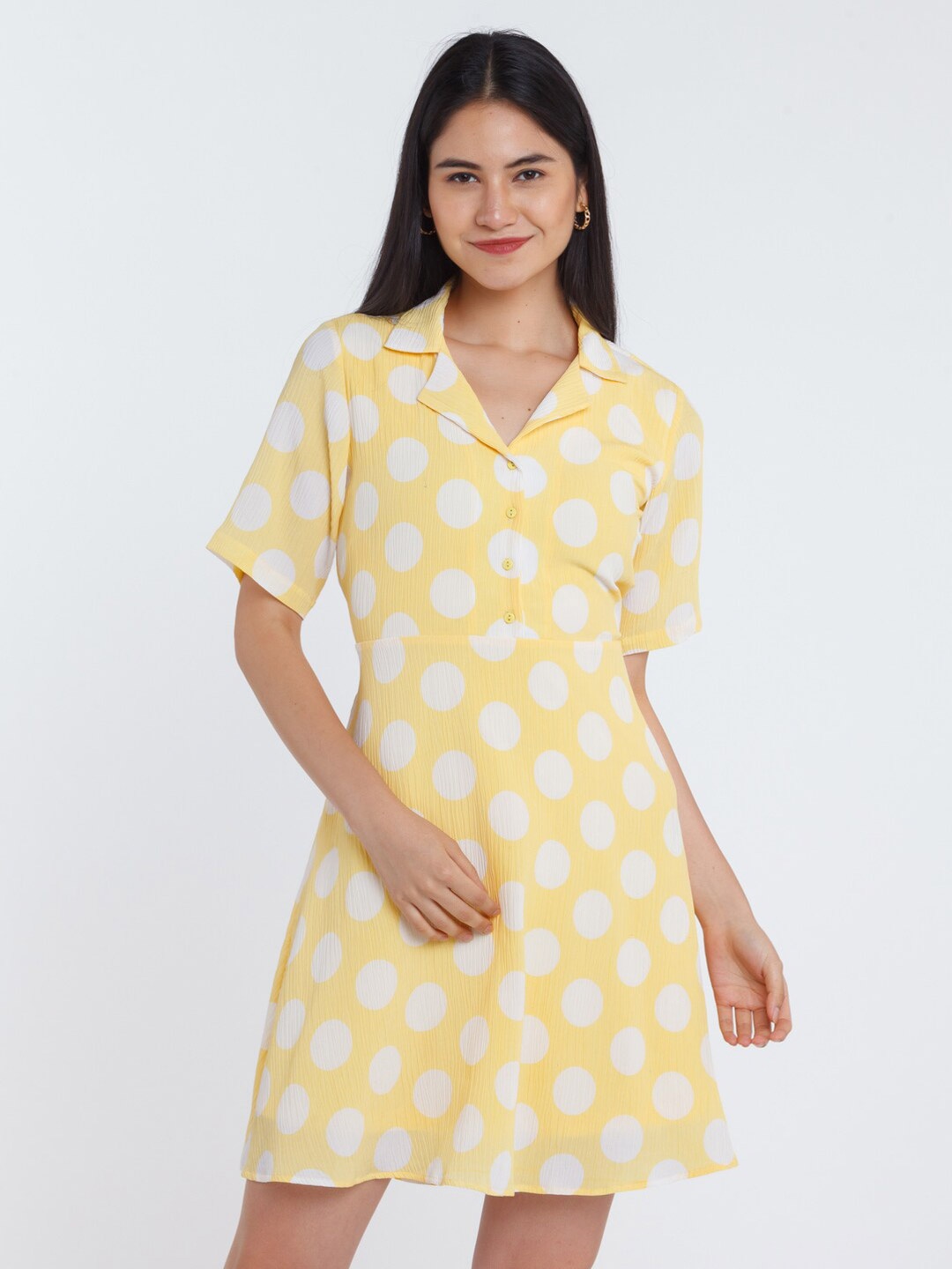 

Zink London Women Yellow Printed Fit & Flare Dress