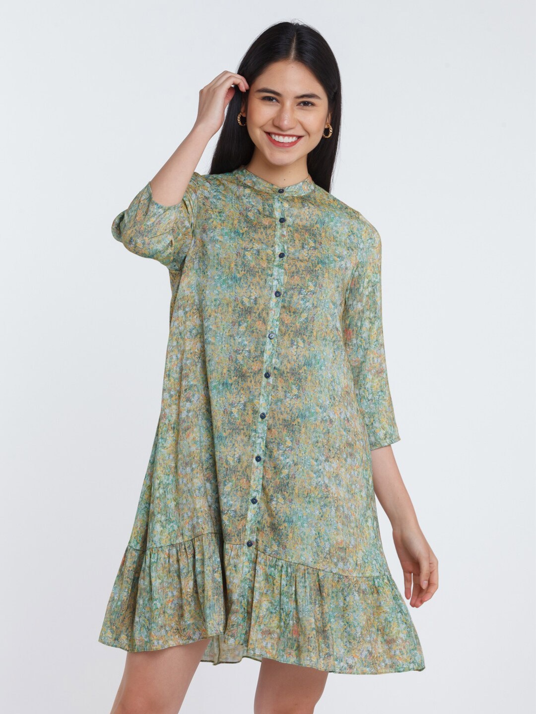 

Zink London Green Floral A-Line Dress