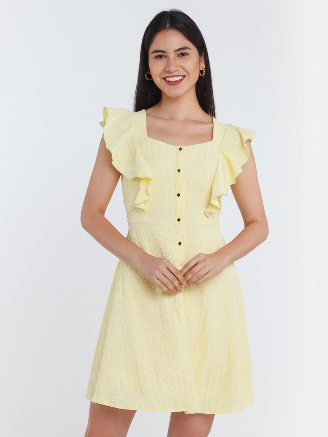 

Zink London Women Yellow Back Tie A-Line Mini Dress