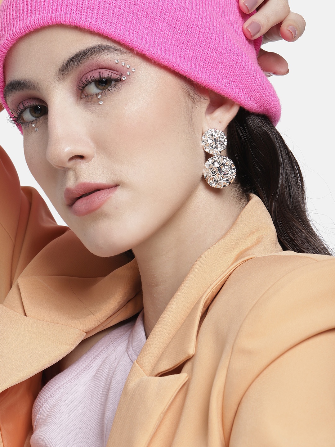 DressBerry Silver-Toned Geometric Drop Earrings