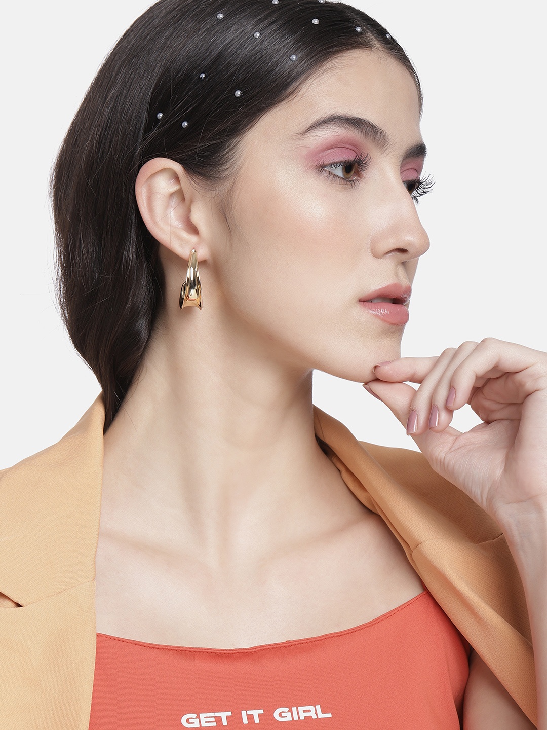 DressBerry Gold-Toned Contemporary Half Hoop Earrings