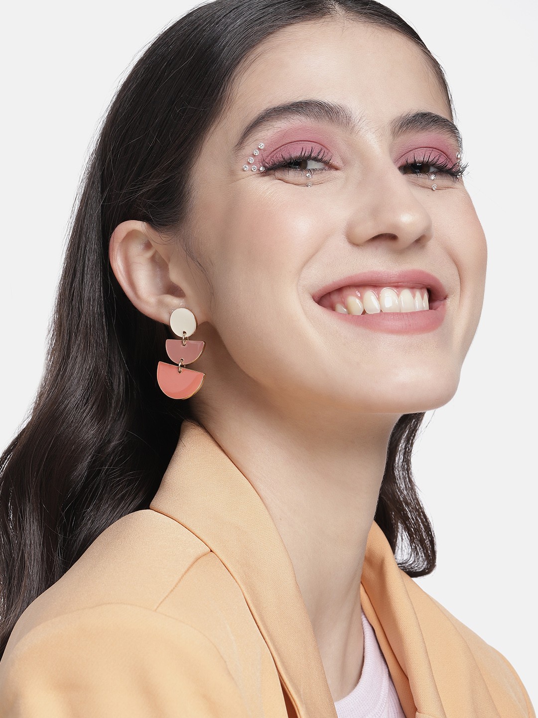 

DressBerry Off White & Pink Semi-Circle Shaped Drop Earrings
