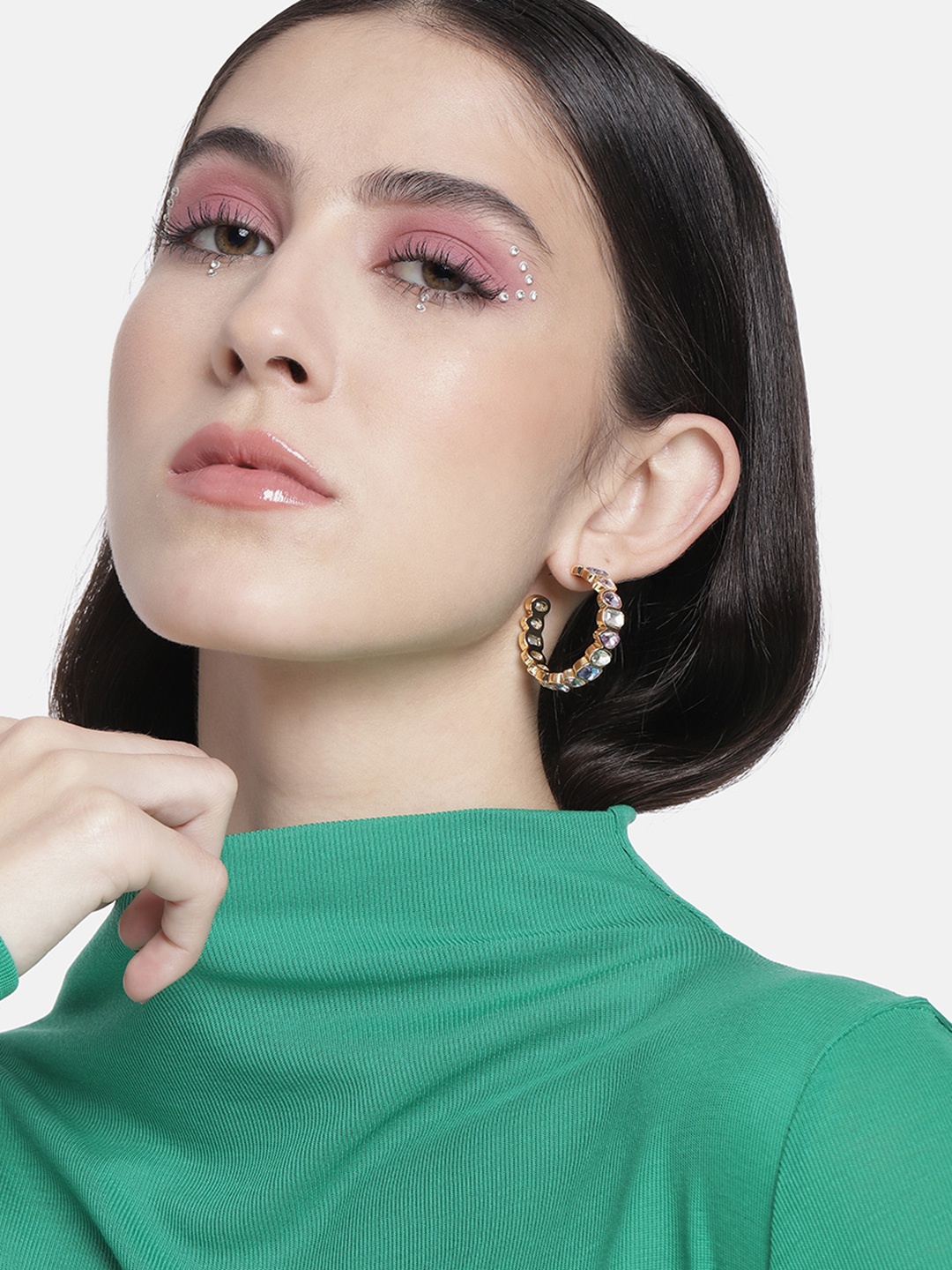 DressBerry Women Multicoloured Circular Half Hoop Earrings, Multi