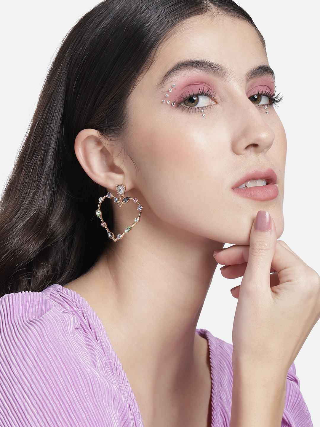 

DressBerry Gold-Toned Heart Shaped Embellished Drop Earrings