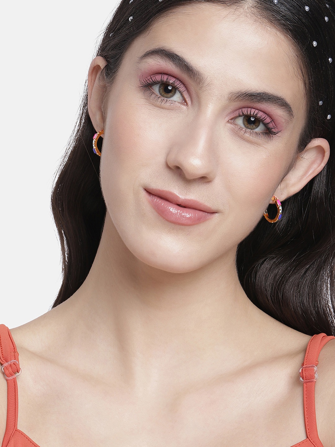 DressBerry Women Multicoloured Circular Half Hoop Earrings, Multi