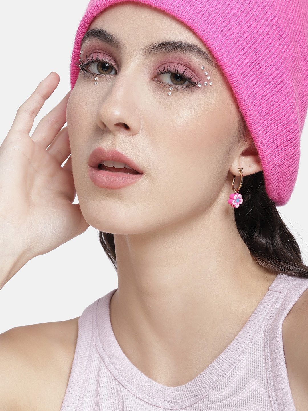 

DressBerry Women Gold-Toned & Pink Floral Drop Earrings