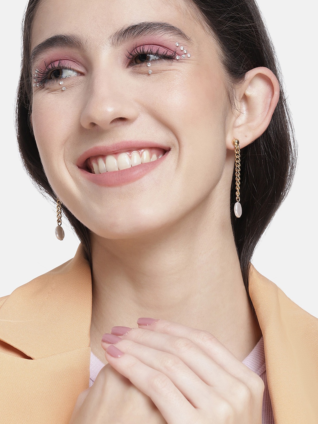 

DressBerry Gold-Toned & White Pearl Drop Earrings
