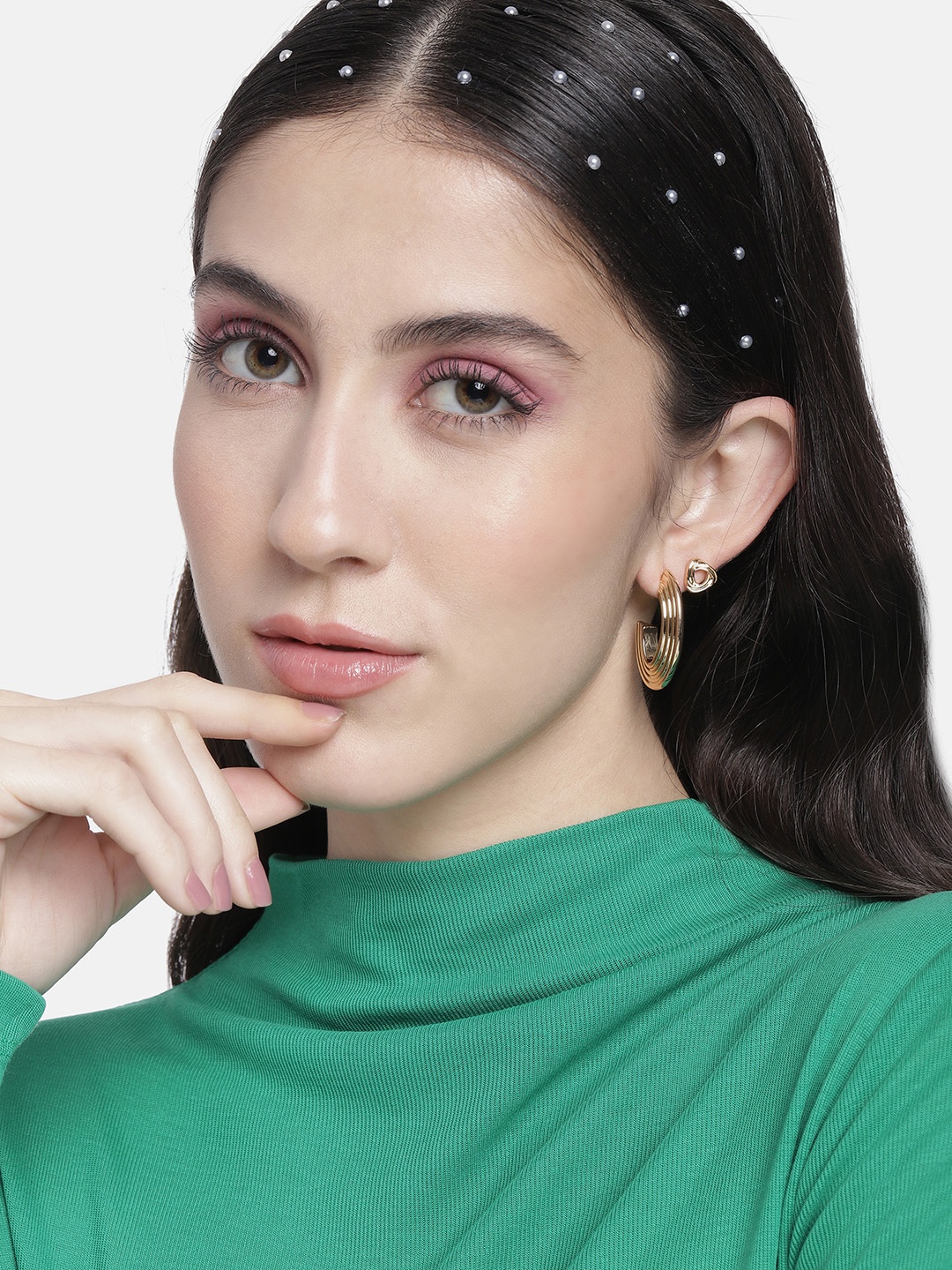 

DressBerry Set of 2 Half Hoop Earrings & 1 Stud Earrings, Gold